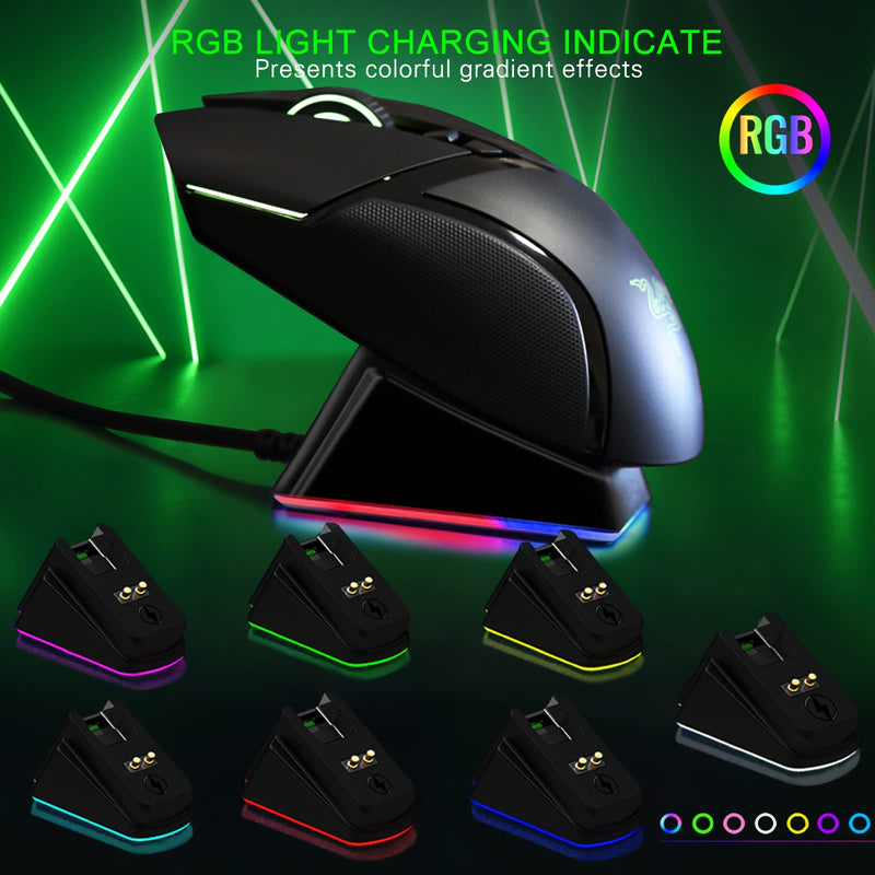 [Australia - AusPower] - Mouse Charging Dock for Razer Wireless Mouse Viper Ultimate Naga pro DeathAdder V2 Pro and Basilisk Ultimate Magnetic Charging RGB Lights Status Indicator Gecko Feet (RGB) 