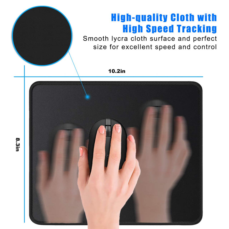 [Australia - AusPower] - JIKIOU 3 Pack Mouse Pad with Stitched Edge, Comfortable Mouse Pads with Non-Slip Rubber Base, Washable Mousepads Bulk with Lycra Cloth, Mouse Pads for Computers Laptop Mouse 10.2x8.3x0.12inch Black 