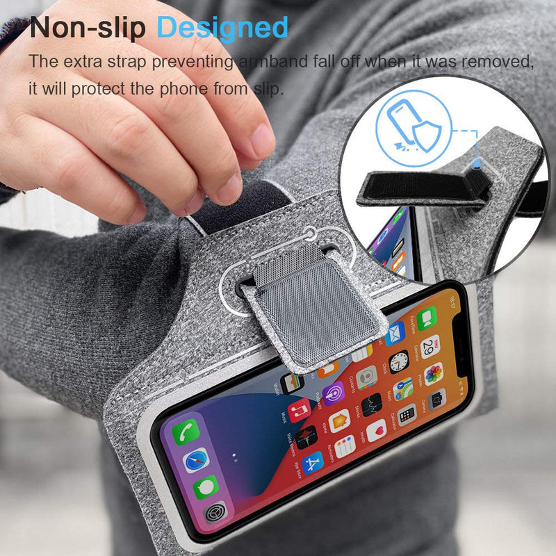 [Australia - AusPower] - iPhone 13 Pro Max, 12 Pro Max Armband, JEMACHE Gym Workouts Running Phone Arm Band for iPhone 13 Pro Max, 12 Pro Max, 11 Pro Max, Xs Max, 13, 12 with Airpods Holder (Grey) Grey 