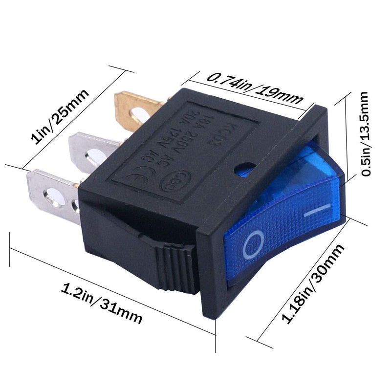 [Australia - AusPower] - Twidec/5Pcs Rocker Switch Toggle AC 20A/125V 15A/250V SPST 3 Pins 2 Position ON/Off Blue LED Light Illuminated Boat Switch KCD3-101N-BU 