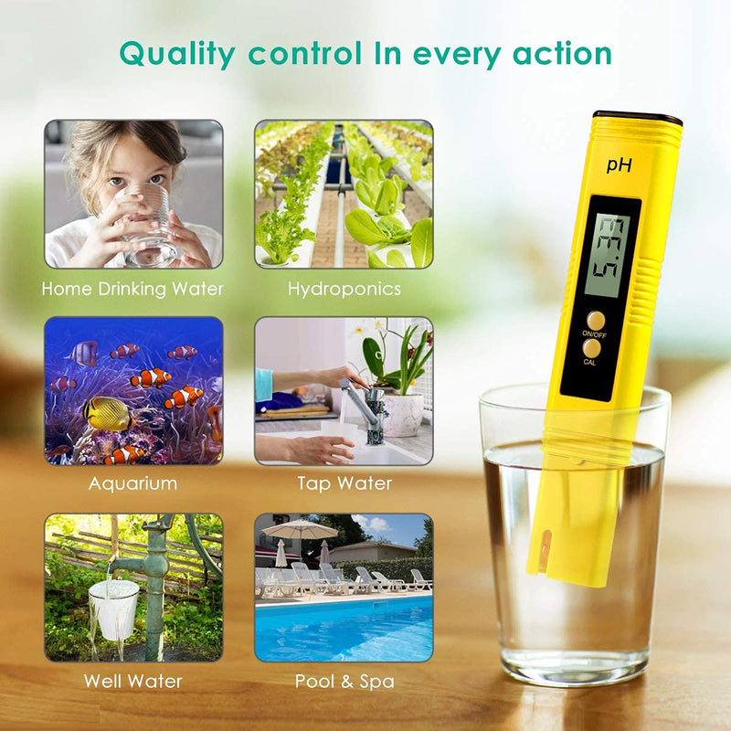 [Australia - AusPower] - Alysontech Digital PH Meter, PH Meter 0.01 High-Precision Pocket Water Quality Tester, PH Range 0-14, Suitable for Accurate Testing of Drinking Water, Aquariums, Swimming Pools, Hydroponics (Yellow) 