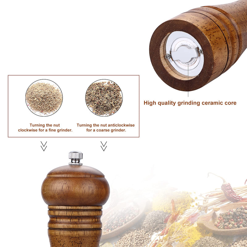 [Australia - AusPower] - Wood Pepper Grinder Pepper Mill,Adjustable Coarseness Wooden Peppermill, Ceramic Grinding Mechanism Salt Mill Refillable - 8inch (1 Pack) 