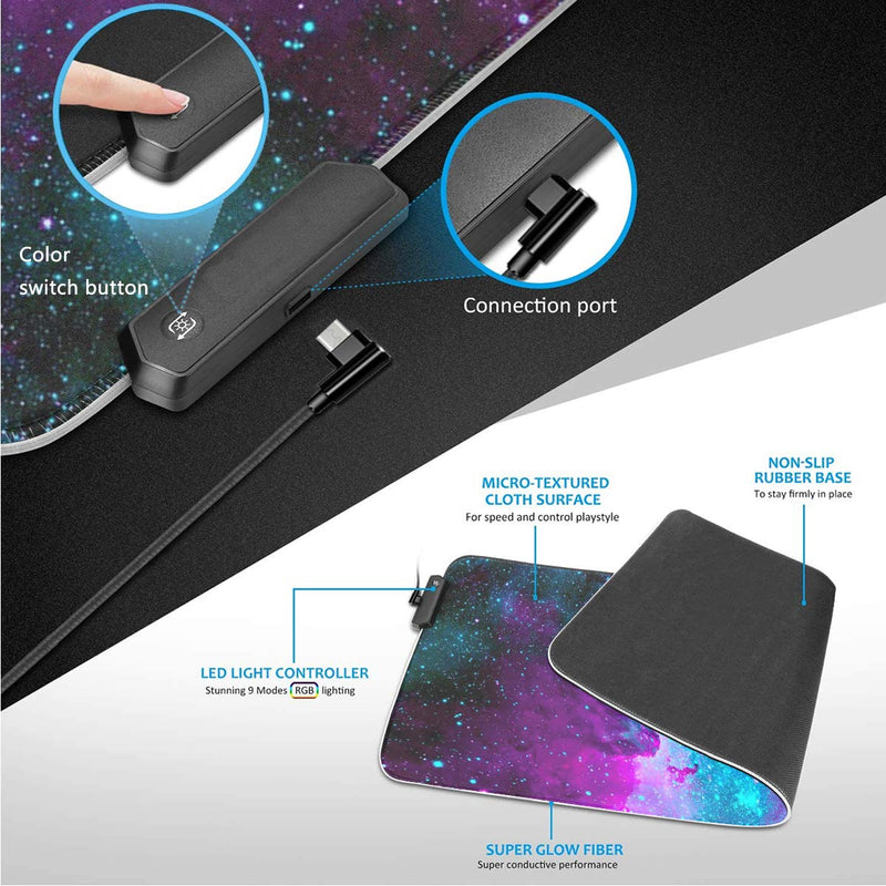 [Australia - AusPower] - Large RGB Gaming Mouse Pad,Galaxy Nebula Space Oversized Glowing Led Extended Mousepad,10 Lighting Modes,Non-Slip Rubber Base Computer Keyboard Mousepads Mat,31.5 x 11.8 inch Mouse Pads-3 