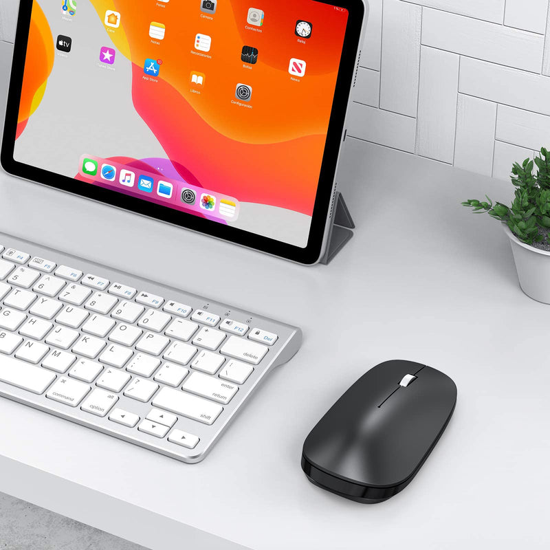 [Australia - AusPower] - OMOTON Bluetooth Mouse for iPad and iPhone (iPadOS 13/ iOS 13 and Above), Ultra-Thin Wireless Mouse Compatible with Bluetooth Enabled Computer, Laptop, PC, Notebook, and Mac Series, Matte Black 