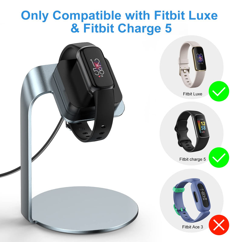 [Australia - AusPower] - FITA Charger Dock Compatible with Fitbit Charge 5 / Fitbit Luxe, Charger Stand Charging Cable Dock Station Base Cradle with 3.2ft USB Cord Accessories for Luxe Smartwatch (Gray) Gray 