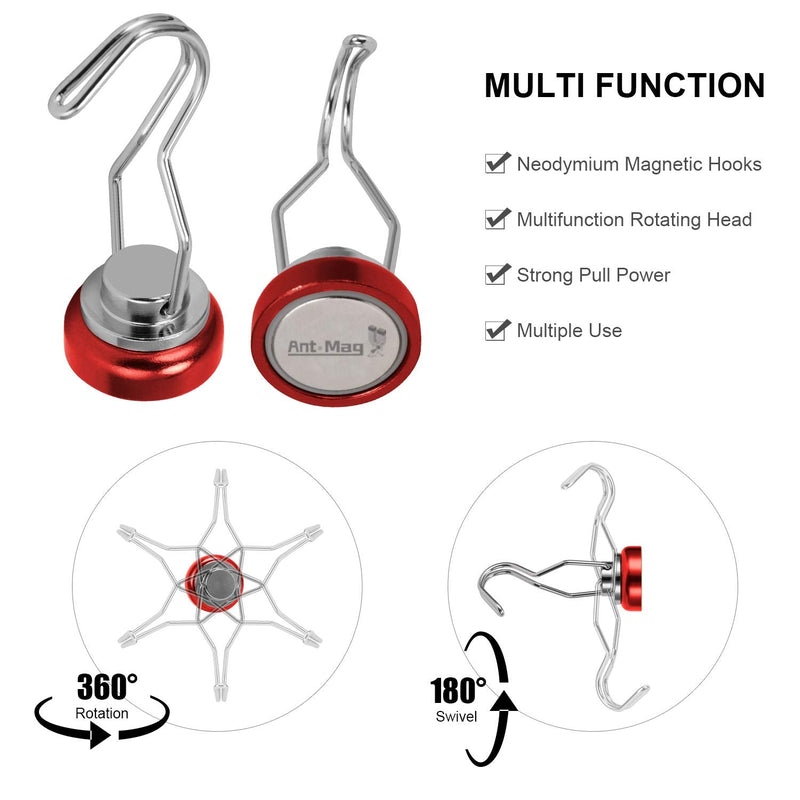 [Australia - AusPower] - Ant Mag Swivel Magnetic Hooks 50lbs Heavy Duty Grill Magnet Hooks 4 Pack with Scratch Proof Stickers Great for Home Refrigerator Kitchen Store Grill BBQ Office Warehouse (Red) Red 