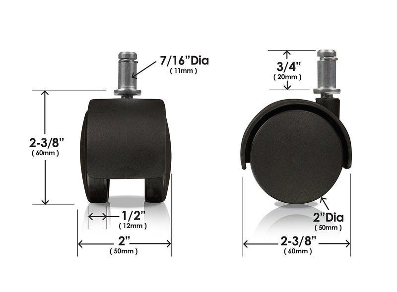 [Australia - AusPower] - Slipstick CB682 2 Inch Replacement Office Chair Wheels (Set of 5 Casters) Universal Standard Size Stem 7/16 Inch x 7/8 Inch - Black Plastic 