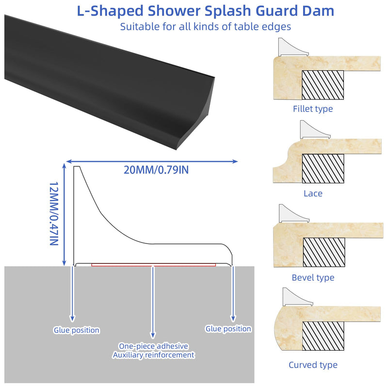 [Australia - AusPower] - Symyda Collapsible Shower Threshold Water Dam Barrier, Shower Water Blocker Strip for Wall, Silicone Self Adhesive Shower Water Guard for Dry and Wet Separation (1.5M/59In, Black) 1.5M/59In 