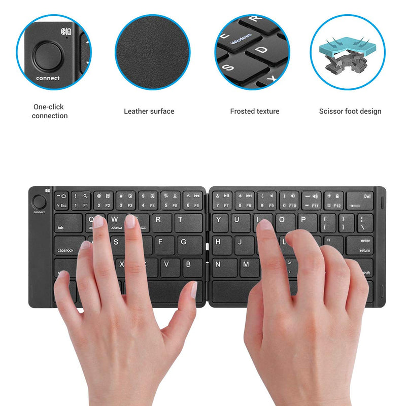 [Australia - AusPower] - Foldable Keyboard, Number-one Folding Bluetooth Keyboard Ultra Slim Portable Rechargeable Wireless Keyboard Compatible with iOS, Android and Windows Tablets Smartphones Devices - Black 