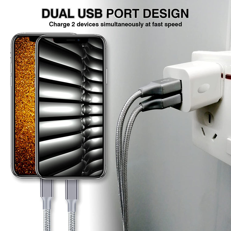 [Australia - AusPower] - USB Wall Charger, CUGUNU 3-Pack 2.1A/5V Dual Port USB Plug Power Adapter Charging Block Cube Compatible with iPhone 13/12/11 /Pro Max, XR/XS/X 8/7/6 Plus, Samsung, Moto, Kindle, Android Phone - Silver 