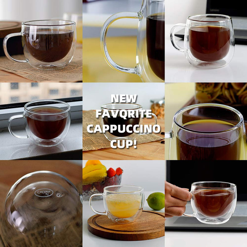 [Australia - AusPower] - CnGlass Cappuccino Glass Mugs 8.1oz,Clear Coffee Mug Set of 2 Espresso Mug Cups,Double Wall Insulated Glass Mug with Handles(Latte Glasses,Tea) 8.1OZ/240ML 