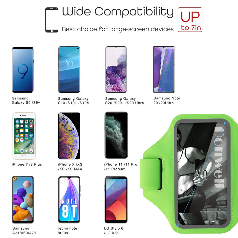 [Australia - AusPower] - DONWELL Cell Phone Armband Case for iPhone 12 Mini Pro Max 11 XR X Galaxy S21 Ultra S21+ S10+ Note20 10 9 Up to 7'', Water Resistant Phone Holder for Running Walking with Airpods Bag (Green) 