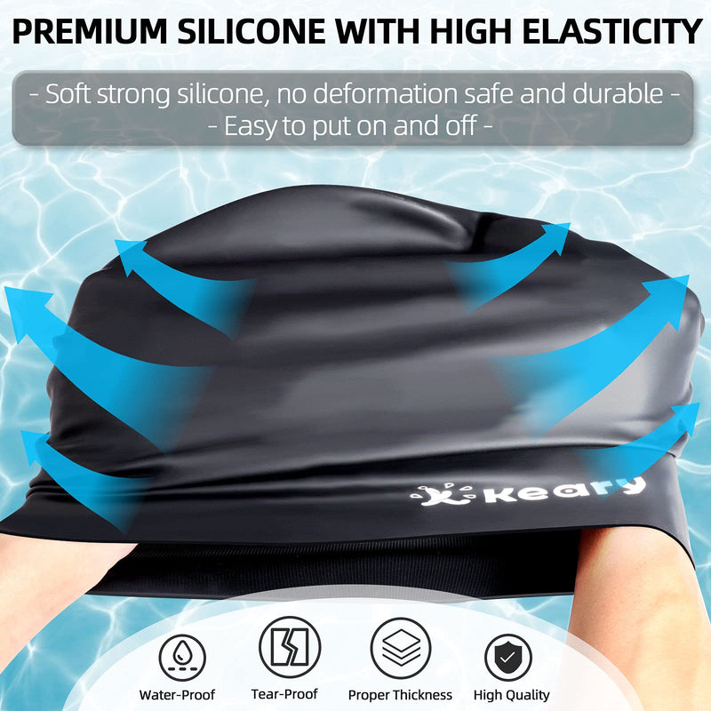 [Australia - AusPower] - Keary Extra Large Swim Cap for Braids and Dreadlocks Extensions Weaves Long Hair, Waterproof Silicone Cover Ear Bath Pool Shower Swimming Cap for Adult Youth to Keep Hair Dry, Easy to Put On and Off 