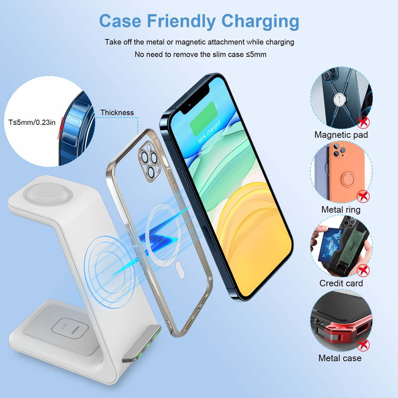 [Australia - AusPower] - Wireless Charging Stand,18W 3 in 1 Wireless Charger Dock Station for Apple iWatch 7/6/5/4/3/2/SE, Airpods 3/Pro, iPhone 13 Pro Max/13 Pro/13/12/12 PRO/11/11 Pro/X/Xr(with QC3.0 Adapter) white 