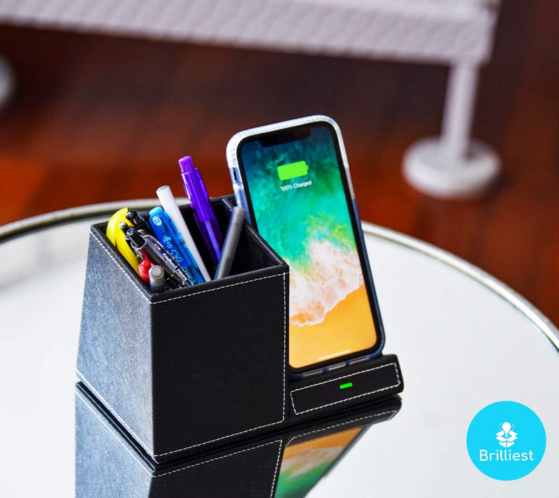 [Australia - AusPower] - Brilliest Fast Wireless Charger and Desk Organizer Black - Wireless Charging Dock - Compatible with iPhone 11/11 Pro/Max/XSMax/8+- Galaxy S20/S20+/Note10&9 - Multiple Devices 