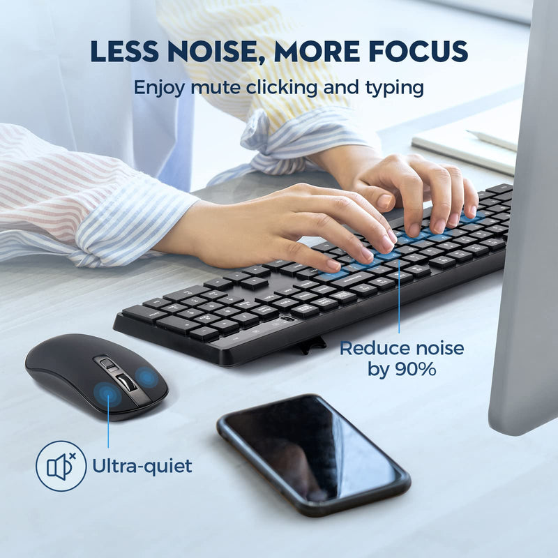 [Australia - AusPower] - Wireless Keyboard and Mouse Combo, COLIKES 2.4G USB Cordless Mouse and Keyboard, 3 Level DPI Slim Ergonomic Mouse, Responsive Plug & Play for Computer Laptop PC - Full Size, Black 