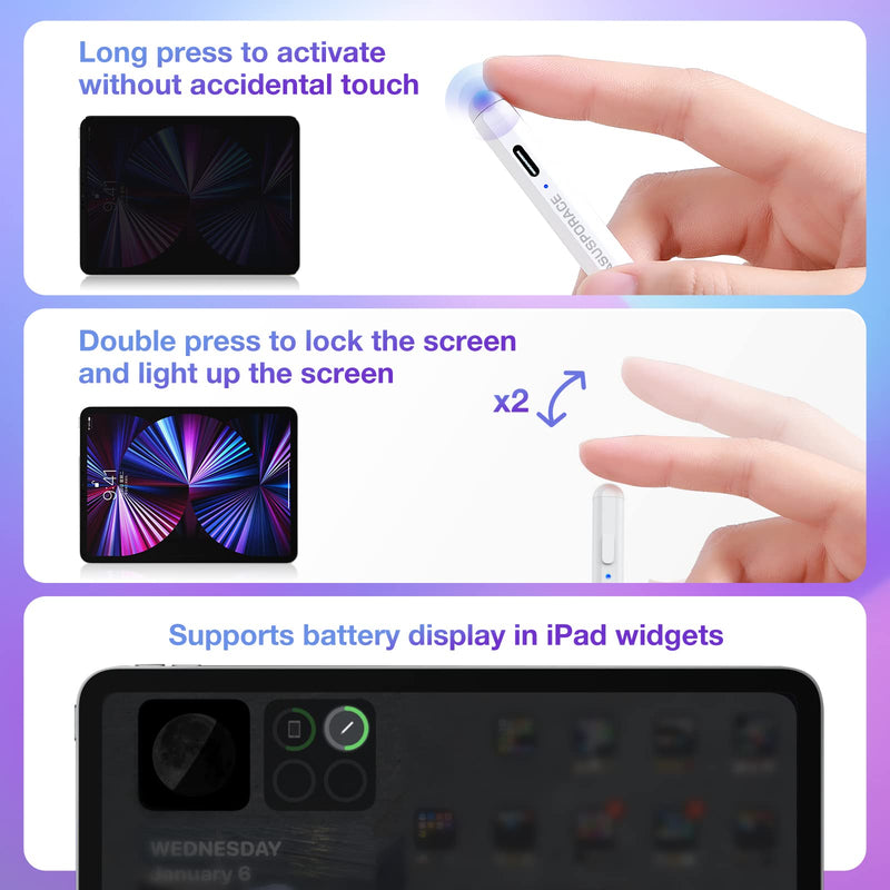 [Australia - AusPower] - Hard Silicone Nib Writing Stylus for iPad, Active iPad Pencil with Non-Slip, Soft and Silent Writing Feel, Palm Rejection Stylus for iPad Pro, iPad 9/8/7/6th, iPad Air 4th/3rd, iPad Mini 6/5th 