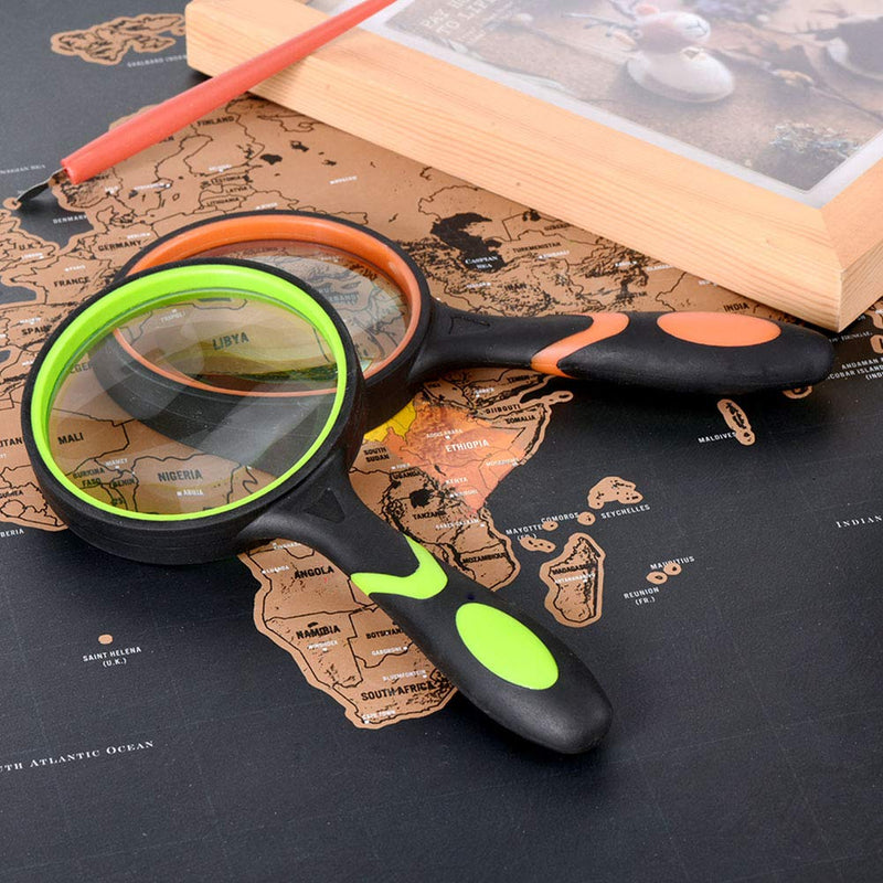 [Australia - AusPower] - Ocim (2 Pcs) 10X Magnifying Glass, Handheld Reading Magnifier, 75mm Magnify Glasses Lens, Rubbery with Non-Slip Soft Handle for Seniors Reading and Kids Nature Exploration 