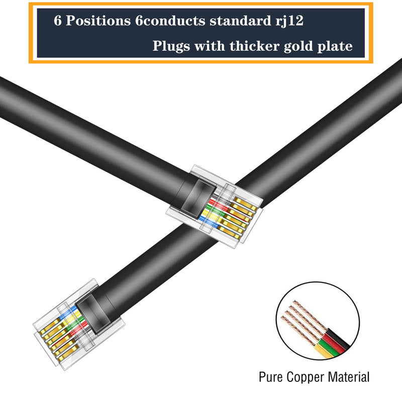 [Australia - AusPower] - LanSenSu RJ12 Cable Phone Cord RJ12 6P6C Male to Male Straight Wired for Both Data and Voice Use Black - 10 Feet 2 Pack 