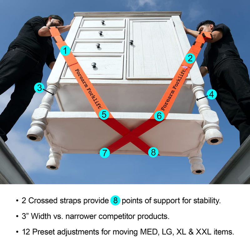 [Australia - AusPower] - Forearm Forklift 2-Person Lifting and Moving Straps; Lift and Carry Furniture, Appliances, Mattresses or Items up to 800 lbs Like a Pro, Includes Movers Rubber Band, Orange 