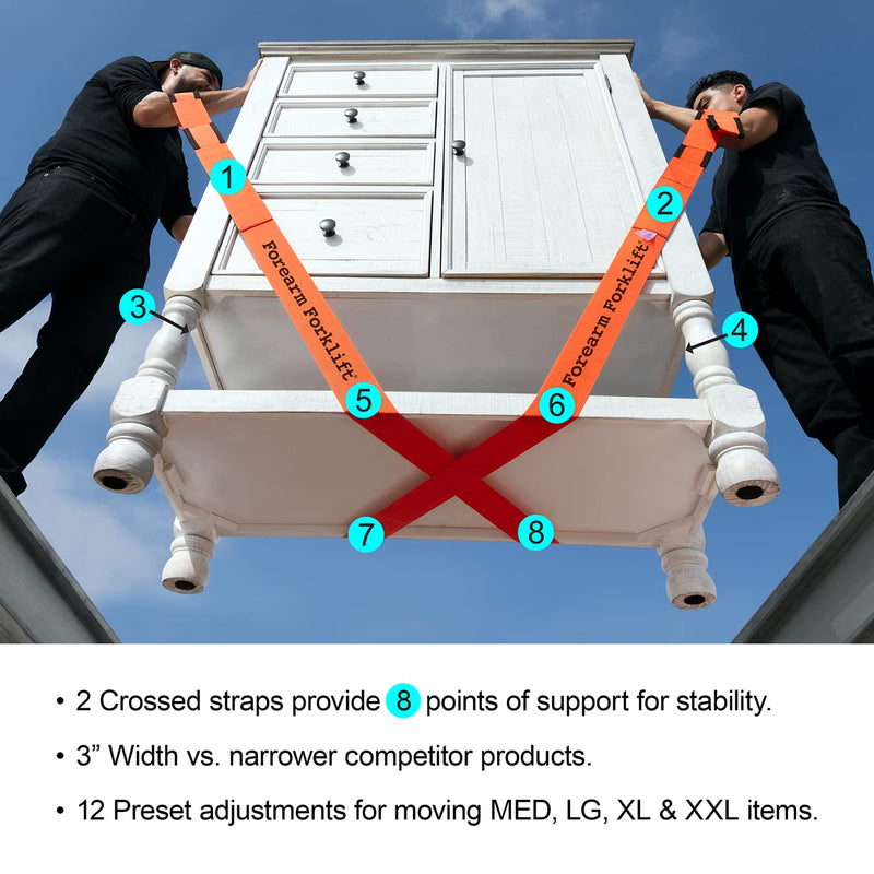 [Australia - AusPower] - Forearm Forklift 2-Person Lifting and Moving Straps; Lift, Move and Carry Furniture, Appliances, Mattresses or Any Item up to 800 lbs. Safely and Easily Like a Pro, Orange 1-Pack 