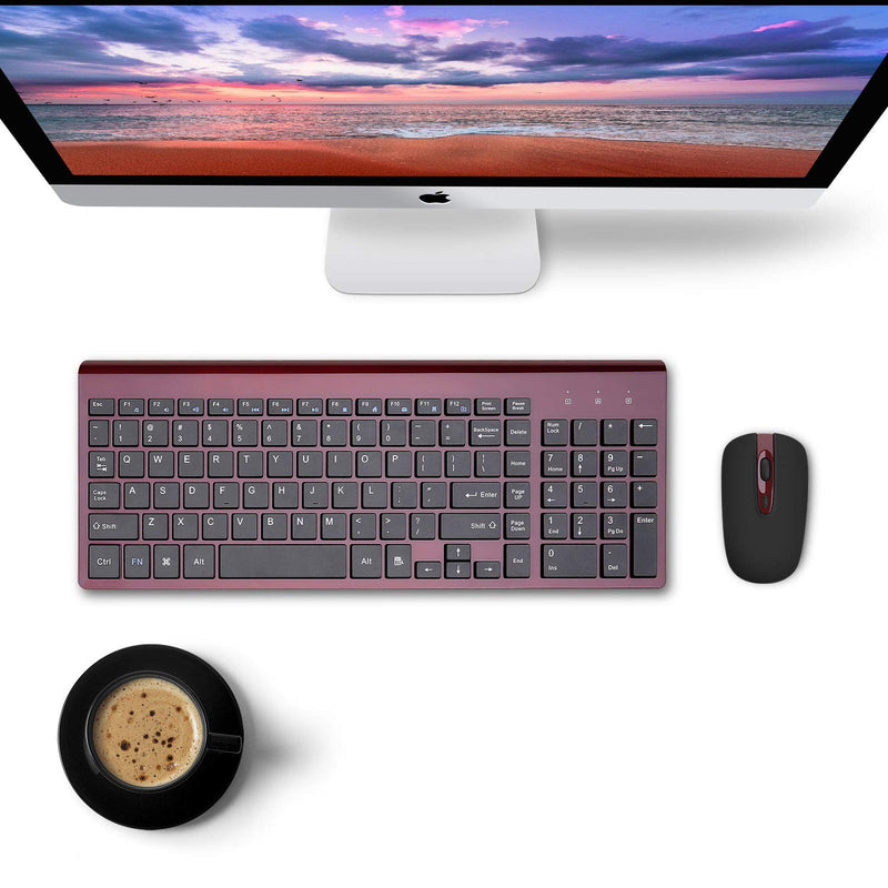 [Australia - AusPower] - Wireless Keyboard Mouse Combo, cimetech Compact Full Size Wireless Keyboard and Mouse Set 2.4G Ultra-Thin Sleek Design for Windows, Computer, Desktop, PC, Notebook - (Wine red) Wine Red 