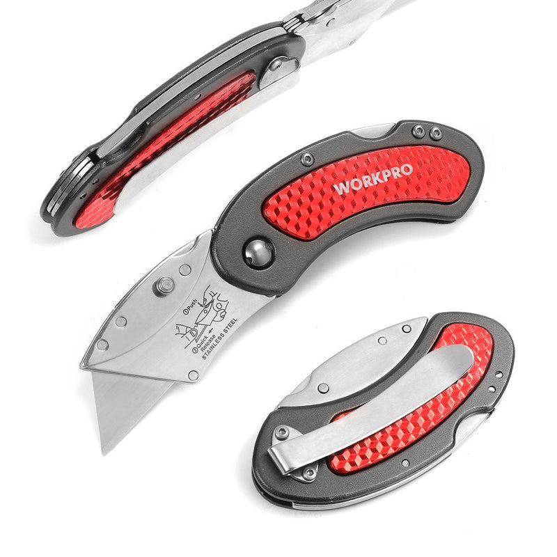 [Australia - AusPower] - WORKPRO Folding Utility Knife Set Quick Change Blade, Back-lock Mechanism 3-piece with 10-piece Extra Blades 
