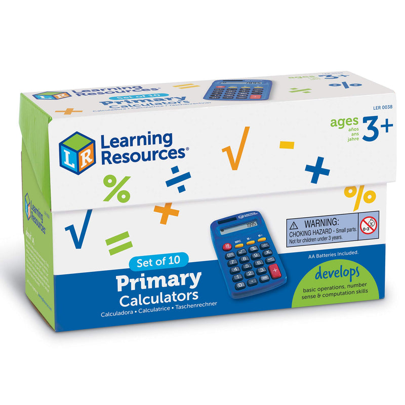 [Australia - AusPower] - Learning Resources Primary Calculator - 10 Pieces, Ages 3+ Basic Solar Powered Calculators, Teacher Set of 10 Calculators, School Supplies 