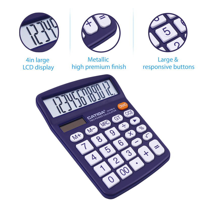 [Australia - AusPower] - Desktop Calculator 12 Digit with Large LCD Display and Sensitive Button, Solar and Battery Dual Power, Standard Function for Office, Home, School, CD-2786 (Purple) Purple 