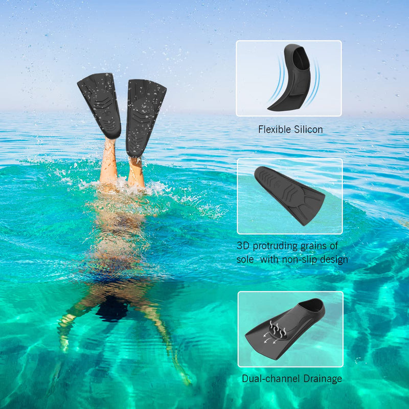 [Australia - AusPower] - WSTOO Swim Fins, Swimming Training Fins for Snorkeling, Swimming and Diving.Swim Flippers Suitable for Adults and Kids Black XS (US Child 1-2) 