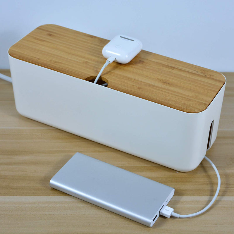 [Australia - AusPower] - Changsuo Cable Management Box Small White Cable Organizer Box for Extension Cord Power Stripe Surge Protector Wire Management Concealer Organizer Cover Hider for Desktop Home Office Kitchen (White) 