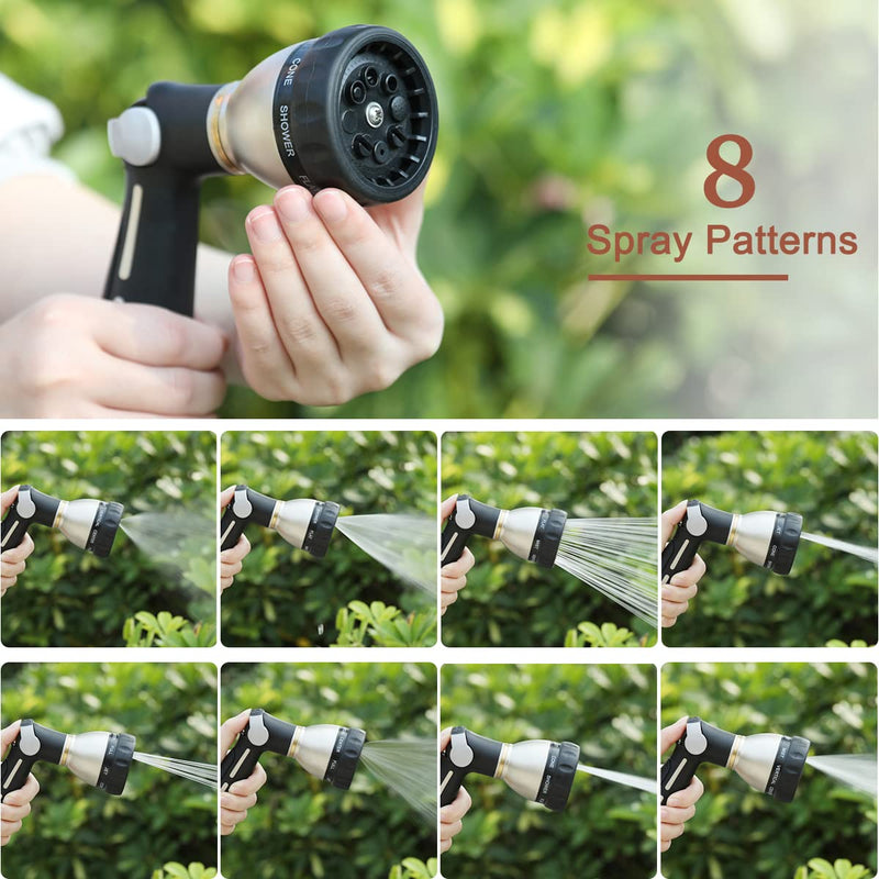 [Australia - AusPower] - FANHAO Garden Hose Nozzle 100% Heavy Duty Metal, Water Hose Sprayer High Pressure with 8 Spray Patterns, Thumb Control, On Off Valve for Garden Watering, Car and Pet Washing 