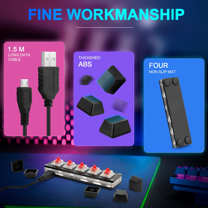 [Australia - AusPower] - Ecarke Black 5 Keys Mini Macro Mechanical Keyboard Gaming Keypad with USB Data Cable for Windows Mac OSU HID Standard KeyboardUpgrade Cherry Shaft（Upgrade Cherry Shaft & RGB LED） 