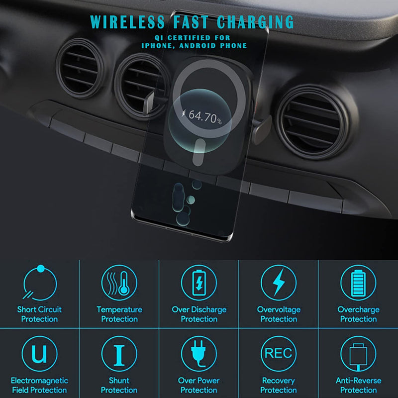 [Australia - AusPower] - Magnetic Wireless Car Charger, One-touch automatic clamping exhaust pipe phone holder for iPhone 13/13 Pro/12/12 Pro/ 11/11 Pro/Xs/X, Samsung S21/ S20 / S10 /Note10 with All Android Smartphone (Black) Black 
