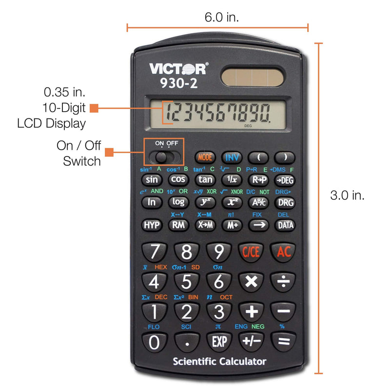 [Australia - AusPower] - Victor-930-2 Scientific Calculator, 1Line Display-Black and Silver , 3 x 5 