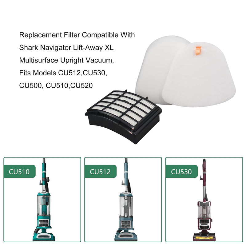 [Australia - AusPower] - Ymimi Replacement Filter Compatible with Shark Navigator Lift-Away XL Multisurface Upright Vacuum,Fits Models CU512,CU530,CU500,CU510,CU520 (2 Hepa filter and 4 foam filter) 