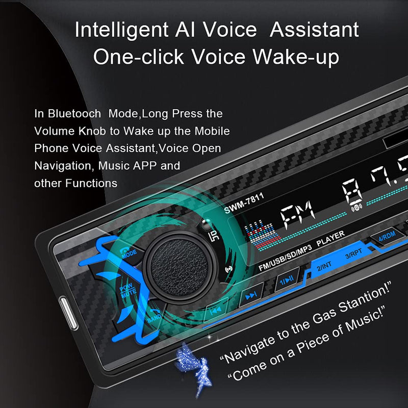[Australia - AusPower] - Single Din Car Stereo with Voice Control, FM Radio System,Bluetooth Handfree Calling,Daul USB Fast Charging,Mp3 Player 7811 