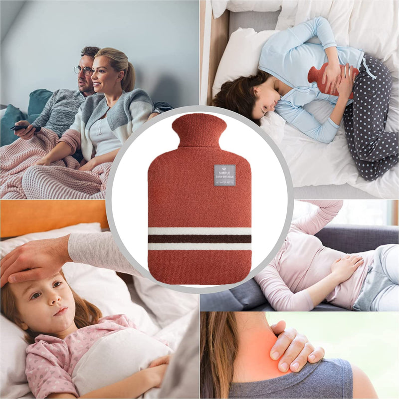 [Australia - AusPower] - OliviaLiving Hot Water Bag Hot Water Bottle 2 Liter Heat Up and Refreezable Hot Cold Pack with Classic Striped for Pain Relief Hot Cold Therapy Orange Red 
