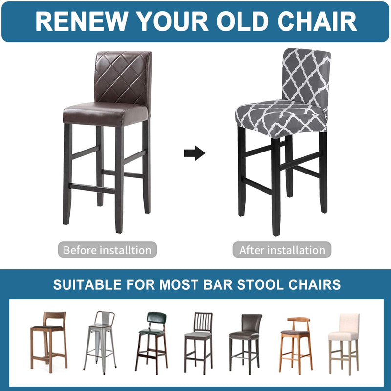 [Australia - AusPower] - SearchI Stretch Bar Stool Covers Set of 4, Stretch Removable Washable Printed Bar Stool Chair Covers, Counter Height Chairs Covers for Kitchen Dining Room Cafe Furniture Rhombus Grey 