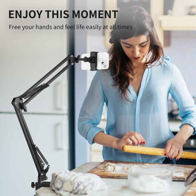 [Australia - AusPower] - Phone Holder for Desk, Phone Holder for Bed with Adjustable Clamp Clip, Flexible Phone Stand Lazy Bracket Mount Long Arms Clamp for iPhone, Samsung, Google Pixel, Moto (Black) Black 