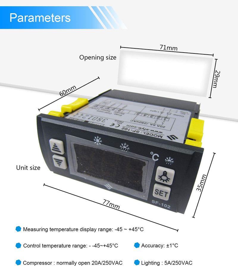 [Australia - AusPower] - MXBAOHENG Electronic Temperature Controller SF-102 Digital Display Freezer Thermostat 110V 