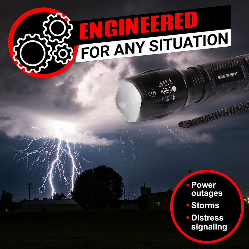 [Australia - AusPower] - GearLight LED Flashlight Bright, Zoomable Tactical Flashlights with High Lumens and 5 Modes for Emergency and Outdoor Use -Camping Accessories -S1000 1 Pack 