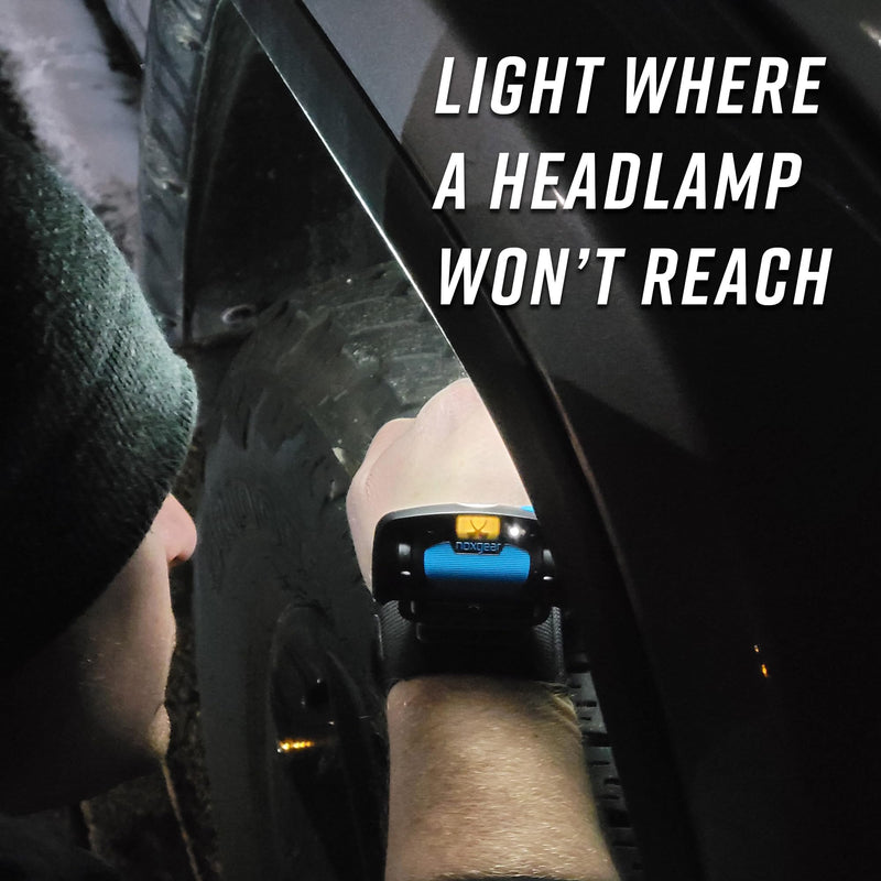 [Australia - AusPower] - noxgear Wrist Light 500 Lumen Lightweight Hands-Free Flashlight - 100Â° Wide Flood Beam - USB-C Rechargeable - IP-64 Waterproof - 2 Brightness Modes - for Dog Walkers, Runners, Avid Night Enthusiasts 
