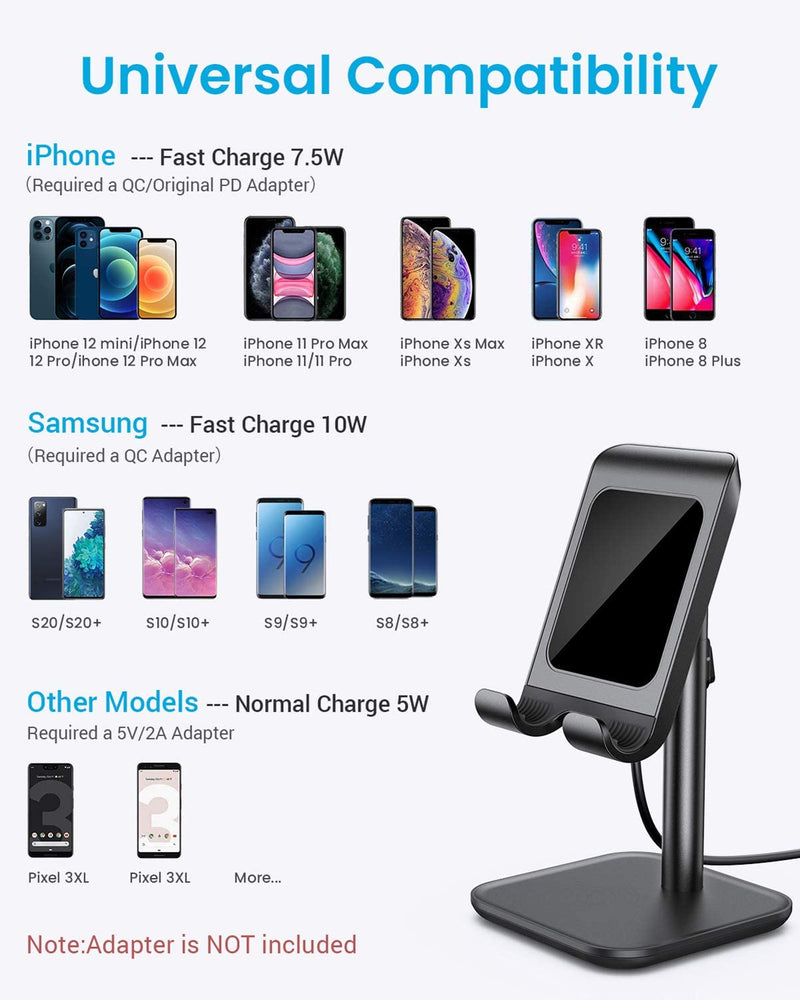 [Australia - AusPower] - iPhone Wireless Charger, [Angle&Height Adjustable] LISEN Cell Phone Wireless Charging Stand, 10/7.5W Fast Wireless Charger for iPhone 12/11/Pro/Max/X/XR/XS Max, Galaxy Samsung S20/S10/S9/S8 Black 