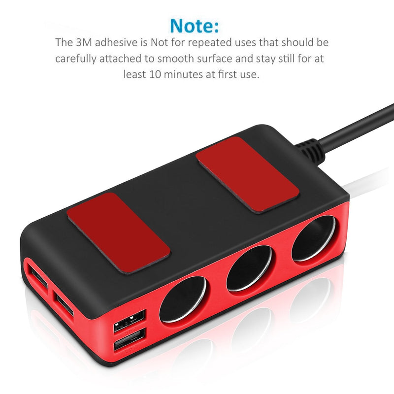 [Australia - AusPower] - Te-Rich Cigarette Lighter Adapter, 12V/24V 3-Outlet Car Power Splitter, 120W Car Charging Station with 4 USB Charger, Multi Port Charger Extension USB Hub for Cell Phones, Dash Cam, GPS and More Red 