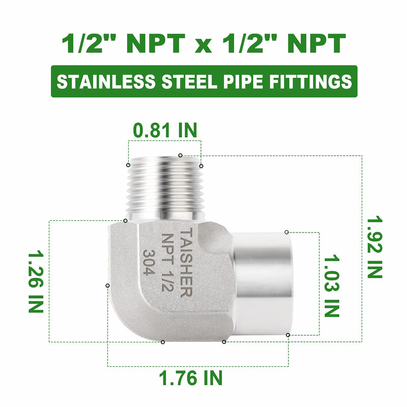 [Australia - AusPower] - TAISHER 2PCS 304 Stainless Steel 90 Degree Barstock Street Elbow, 1/2 Inch NPT Male Pipe to 1/2 Inch NPT Female 304 Stainless Pipe Fitting 1/2" NPT Male × Female 
