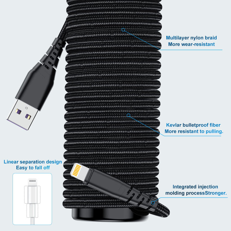 [Australia - AusPower] - iPhone Charger Cord 10 Ft 3Pack for [Apple MFi Certified], Extra Long Lightning to USB-A Wire 10 Foot, iPhone Charging Cable 10 Feet USB Cables Compatible with iPhone 11/XS/XR/X/8 Plus/7/6/5- Black 10Ft 