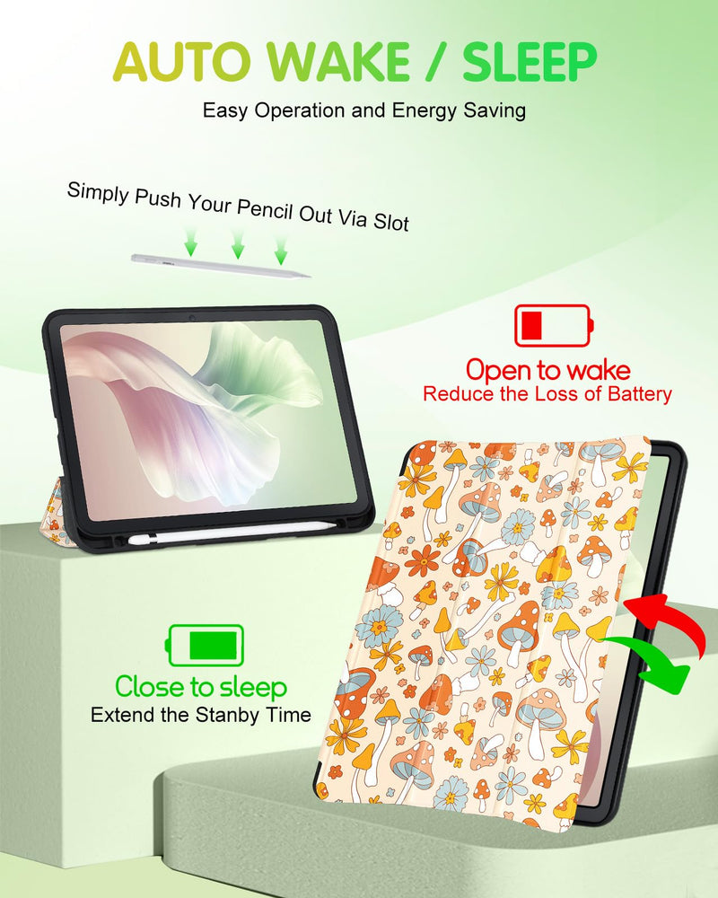 [Australia - AusPower] - Uppuppy for iPad 9th/8th/7th Generation Case 10.2 Inch Girls Cute Kids Women Folio Smart Cover Pencil Holder Mushroom Aesthetic Design Girly Kawaii Teens Cases for iPad 7/8/9 Gen A2602 A2270 A2197 1-for iPad 9/8/7th-Mushroom 