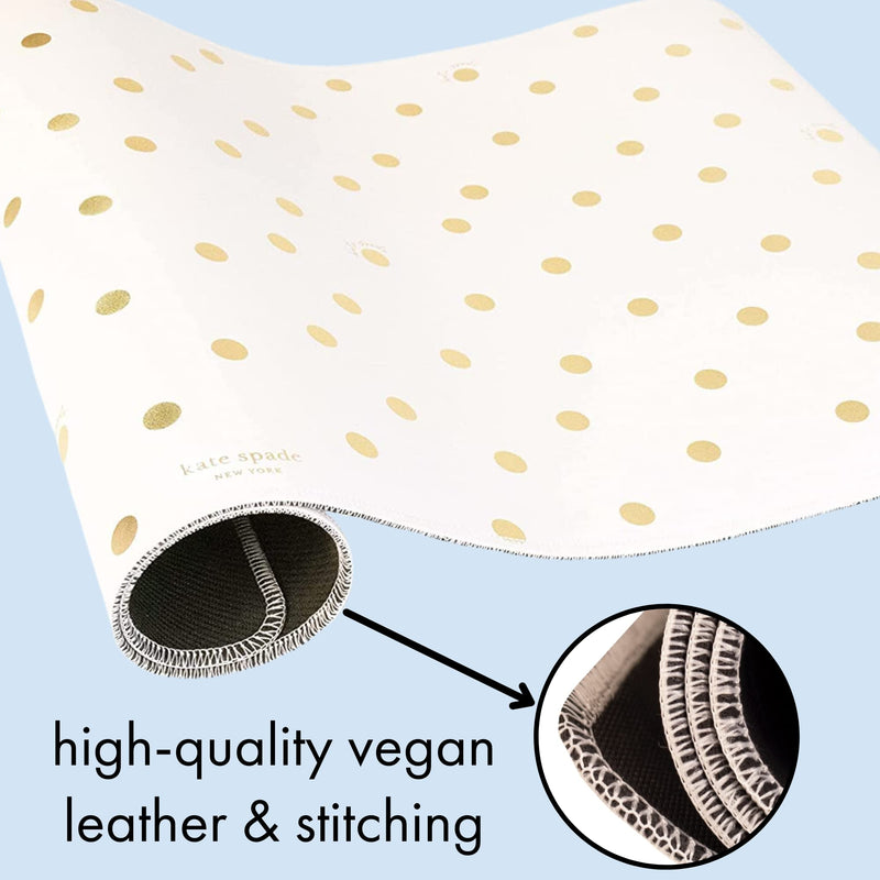 [Australia - AusPower] - Kate Spade New York Decorative Desk Pad, Vegan Leather Keyboard and Mouse Pad for Desktop, Gold Dot with Script 