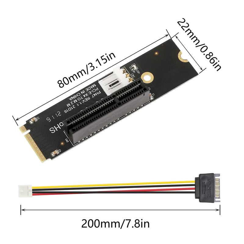 [Australia - AusPower] - GELRHONR NGFF M.2 to PCI-E 4X 1X Riser Card,M.2 Key M 2260 2280 SSD Port to PCIE Adapter with LED Indicator SATA 15pin Power Riser for Bitcoin Miner Mining-Black 